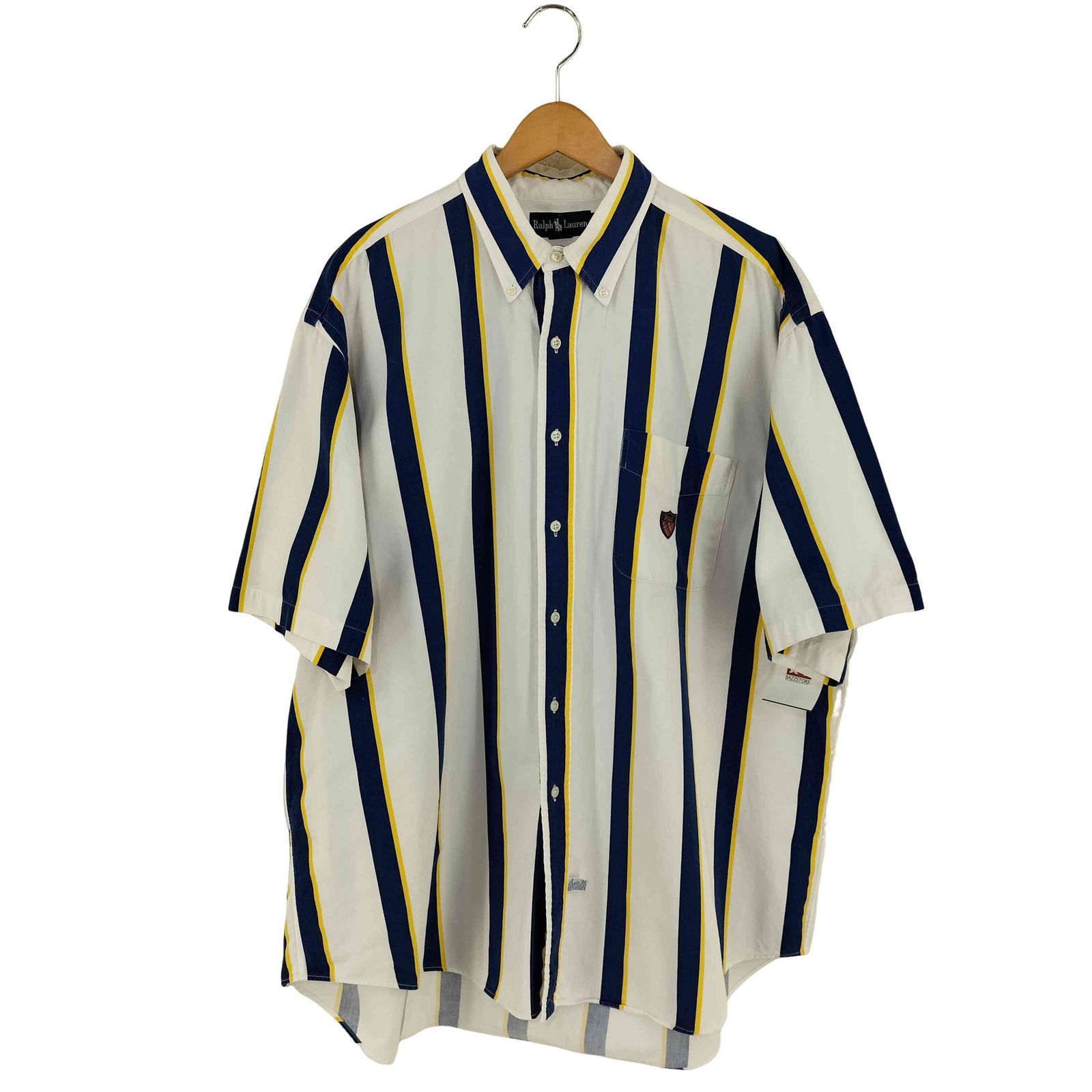ラルフローレン RALPH LAUREN エンブレム刺繍 太ストライプ S/Sシャツ メンズ import：XL 