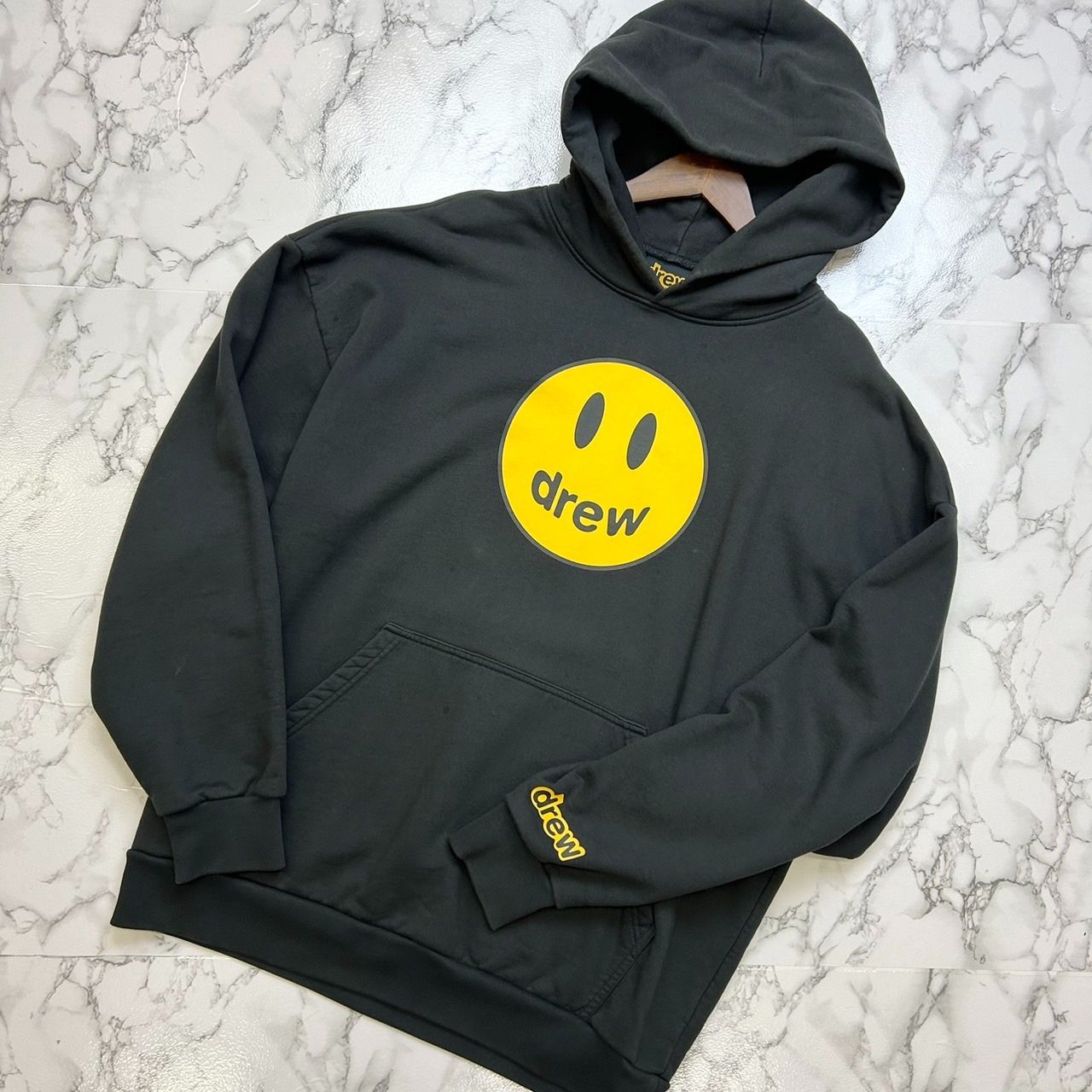 drew house ドリューハウス DECONSTRUCTED MASCOT HOODIE ブラック コットン フーディー 長袖 パーカー ロゴ スマイル ジャスティンビーバー