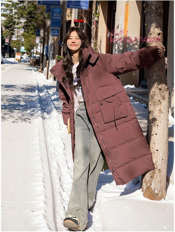 ダウンコート レディース ダウンジャケット 90%ダウン Aライン 帽子付き フード レッド 大きいサイズ 母親 厚手 kni5a274009