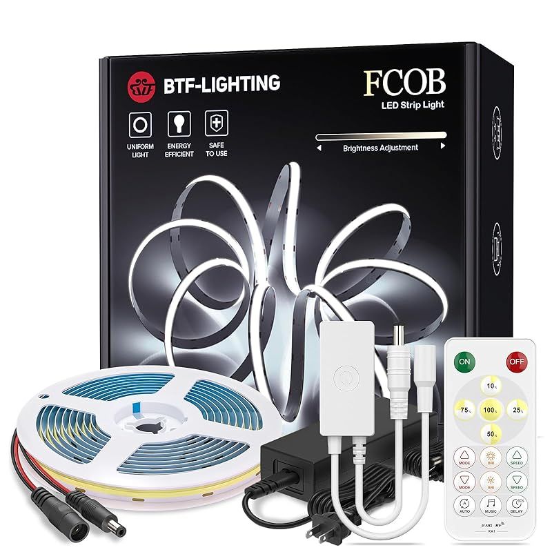 BTF-LIGHTING FCOB COB LEDテープライト 高密度 フレキシブル LEDテープライト 5M 336LEDs/m 昼光色 6000K 幅8mm ストリップライト APP RFリモコン制御 調光コントローラー DC12V 調光可能 変形可能 1