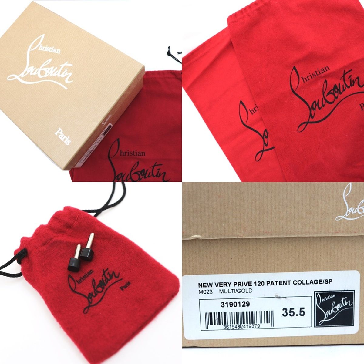 美品 クリスチャンルブタン NEW VERY PRIVE 120 PATENT COLLAGE/SP コラージュ パテントヒールパンプス レディース  マルチ 35.5 オープントゥ Christian Louboutin