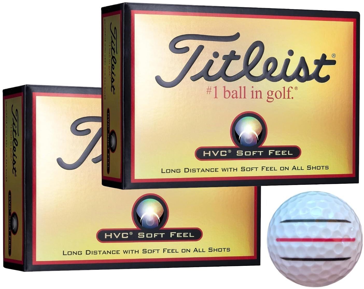 【ハピラキ_ゴルフライン】 TITLEIST タイトリスト ゴルフボール HVC SOFT FEEL ライン入り (白２ダース_３本ライン)