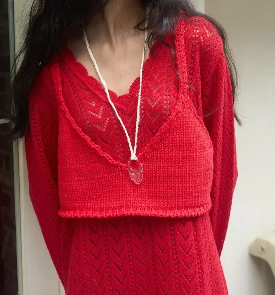 アワーソールT レッド ニット ビスチェ