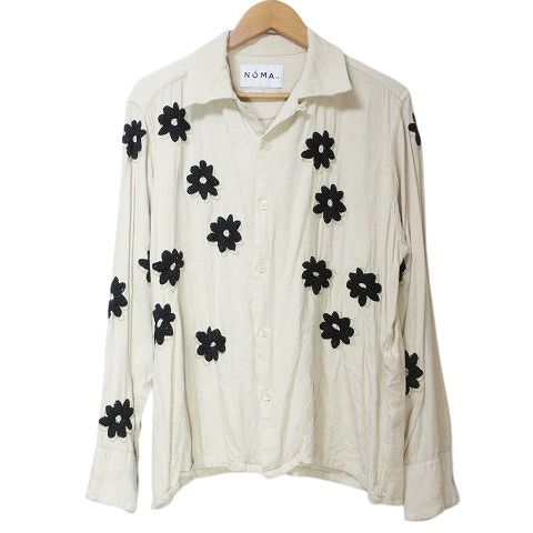 ノマ NOMA t.d. 23SS Floral Hand Embroidery Shirt シャツ 長袖 フラワー刺繍 オープンカラー レーヨン ベージュ 3 L相当 X