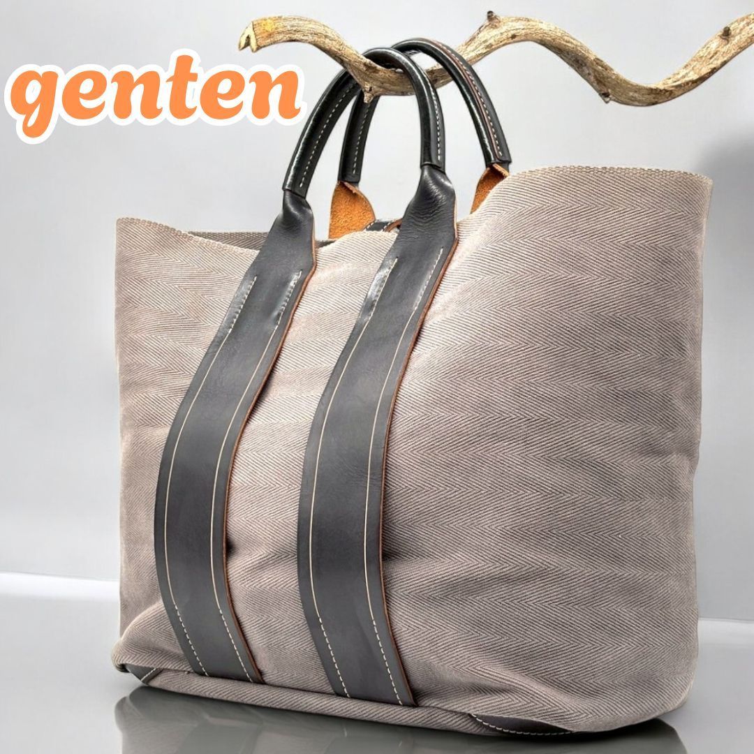 ゲンテン genten トートバッグ キャンバス×レザー レッド×ダークブラウン バッグ ◇ genten ゲンテン トートバッグ キャンバス×レザー オフホワイト ◇