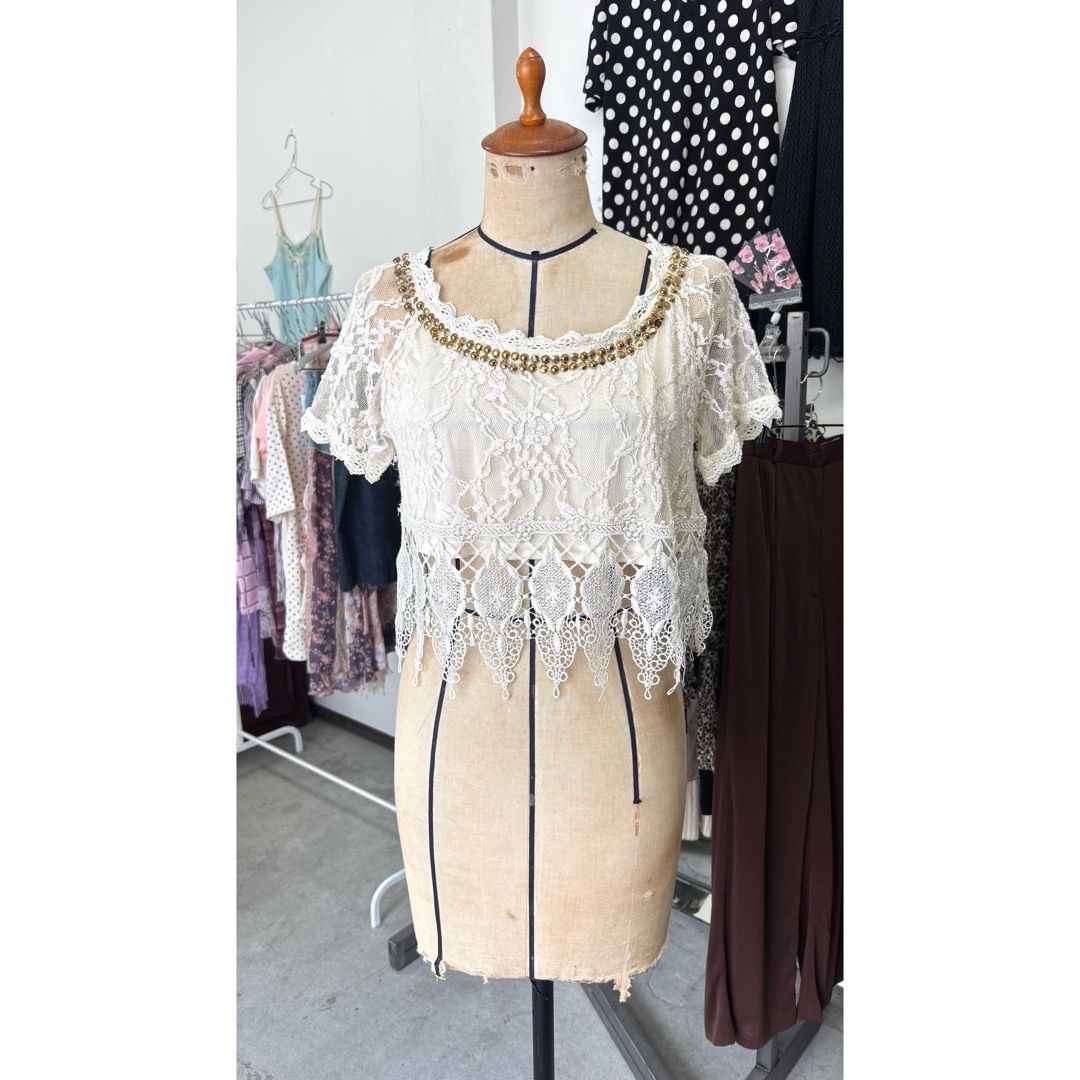embroidery tops / 刺繍 シアー クロップドトップス #a917