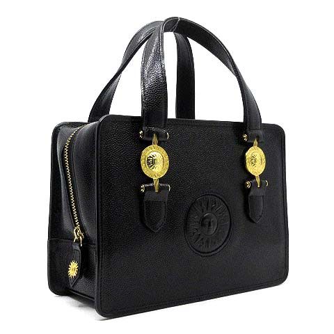 GALLI VERSACE レザー　ハンドバッグ　サンバースト　太陽　黒 美品 VERSACE レザーボストンバッグ サンバースト 太陽神 ハンドバッグ