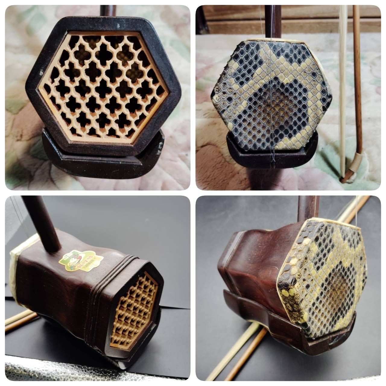 敦煌牌 本場中国製 二胡 弓 ソフトケース付 ニシキヘビ 紫檀 S62