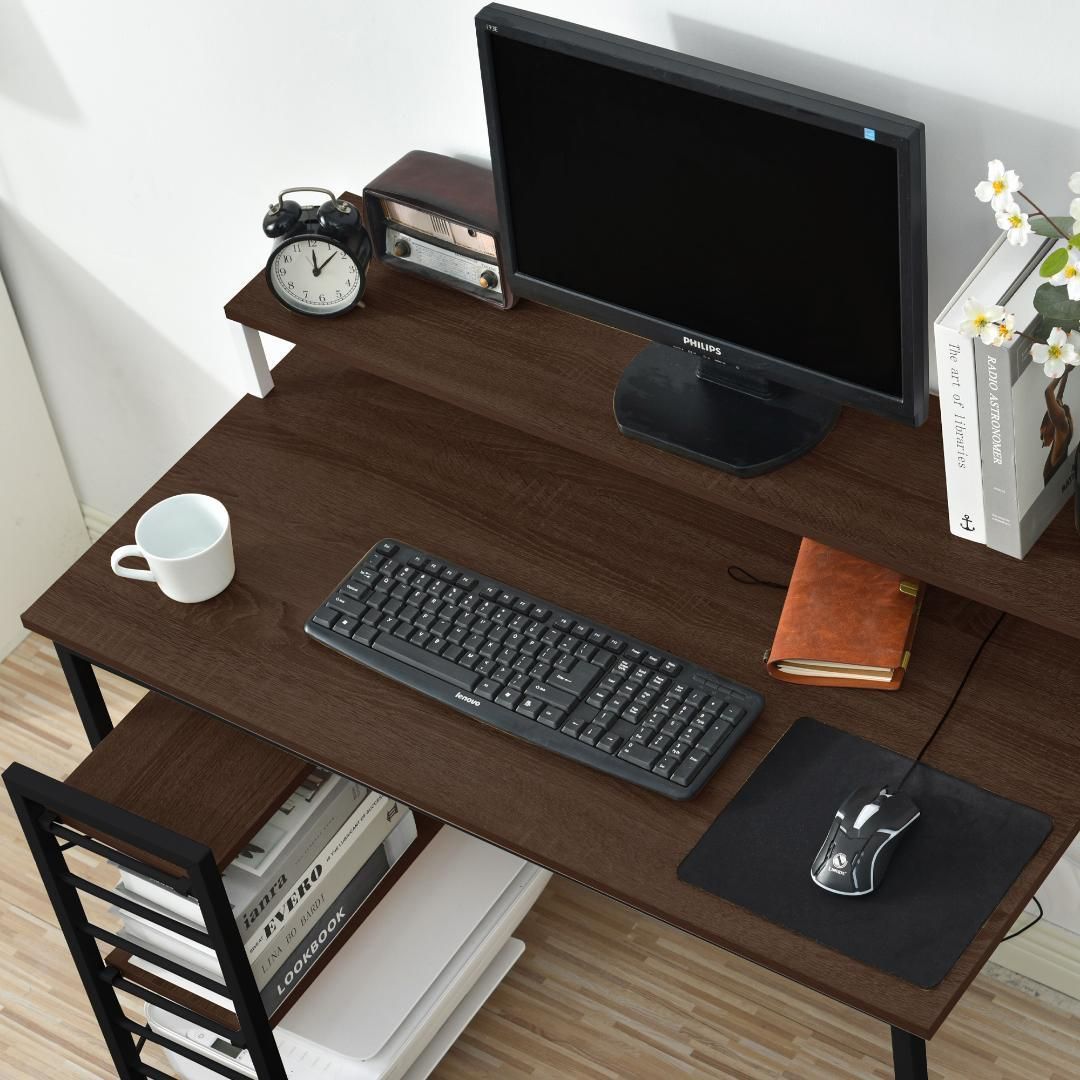 H型パソコンデスク 収納ラック2個付き オフィスデスク ラクラクに