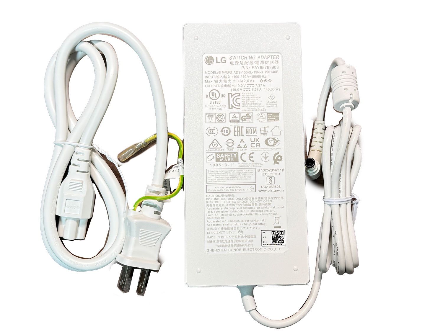 純正 LG 140W ホワイト LED HD TV AC アダプター モニター ディスプレイ 19V 7.37A LCAP31 EAY62949001 EAY63128701 A16-140P1A  LG 32BL95U LG 34GK950G  電源 コード
