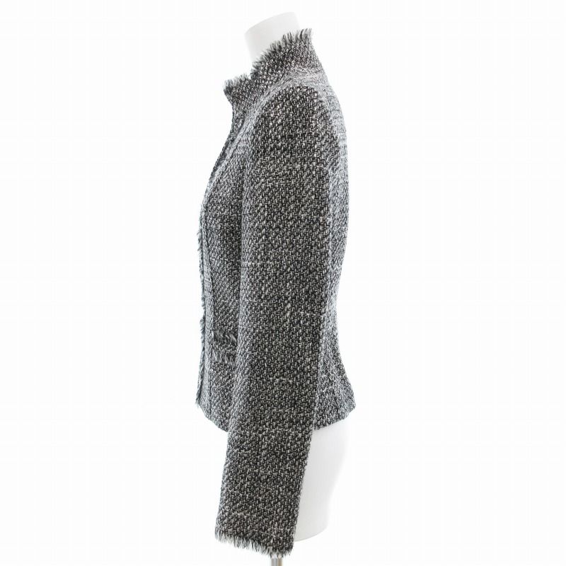 アナイ ANAYI ツイード ジャケット スタンドカラー ボタンレス