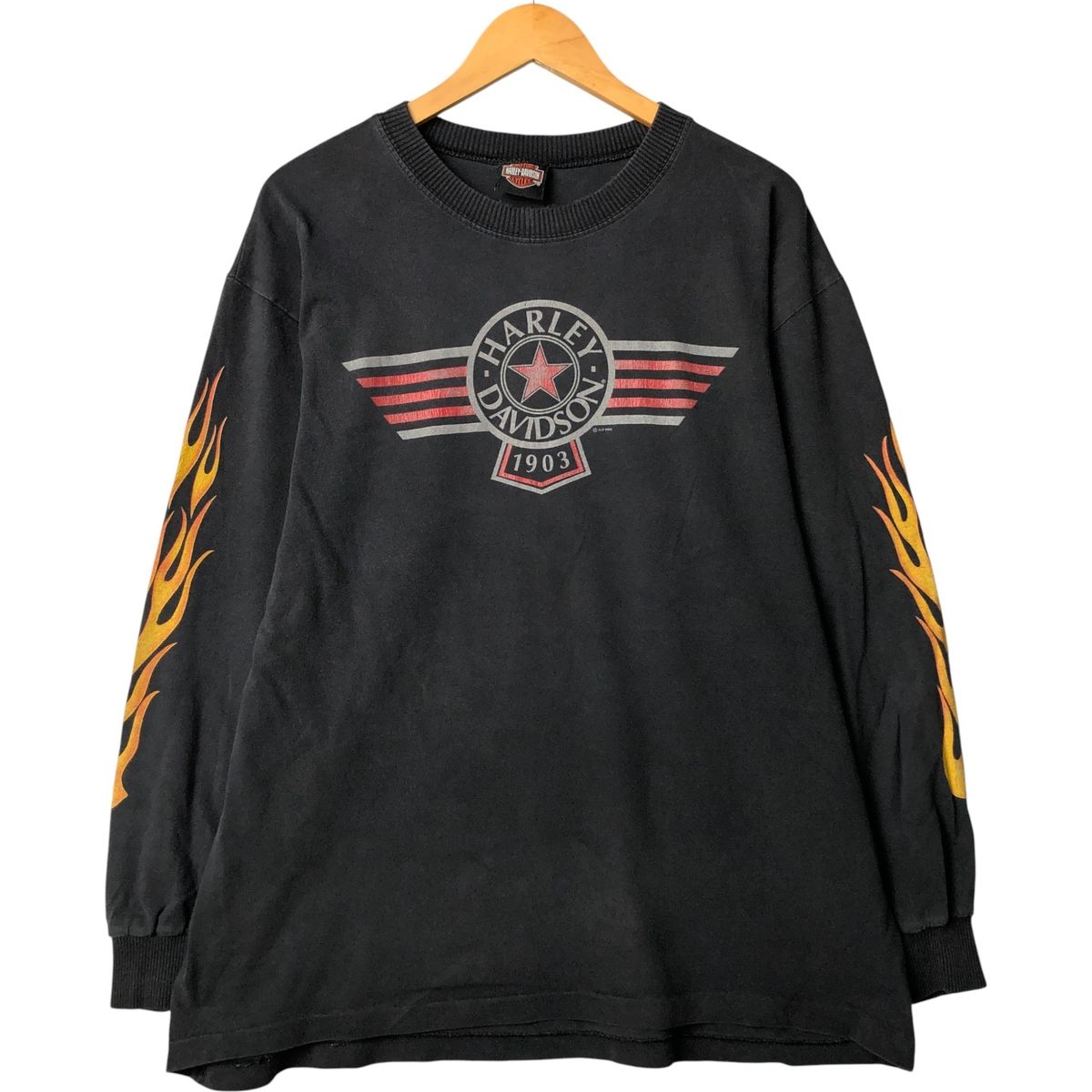 古着 00年代 ハーレーダビッドソン Harley-Davidson モーターサイクル ファイヤーパターン ロングTシャツ ロンT メンズXL相当|evb031874
