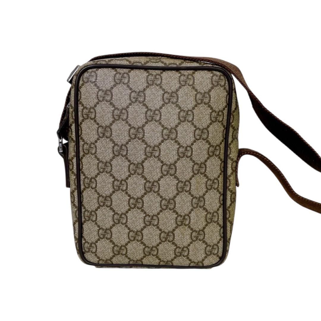 グッチ GGスプリーム PVC × レザー ショルダーバッグ ブラウン 4549