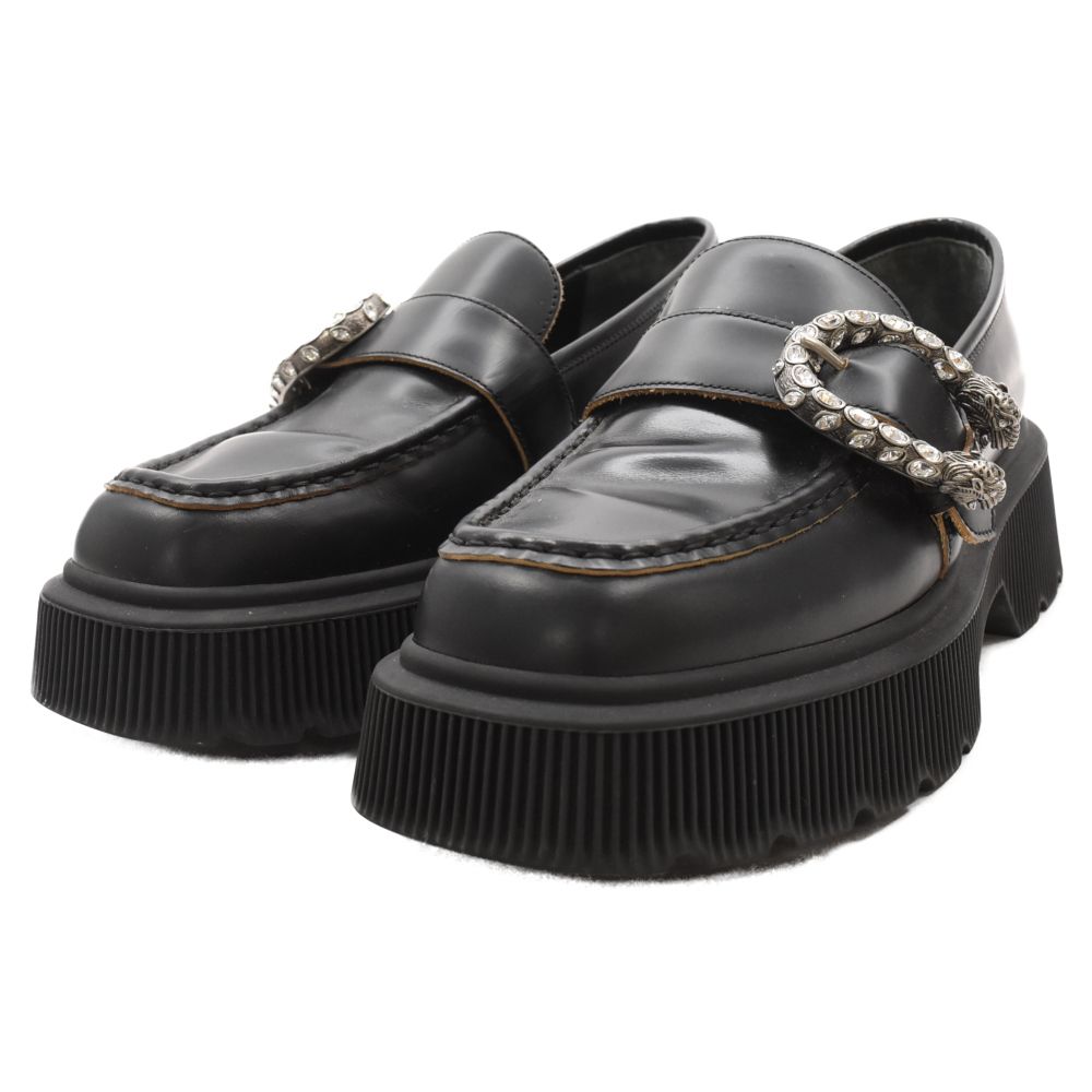 GUCCIビジュー付き黒ローファー GUCCI (グッチ) デュオ二ュソス チャンキーヒール ビジュー