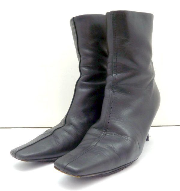 プラダショートブーツ PRADA プラダ レザーショートブーツ ブラック 34サイズ/21.0cm