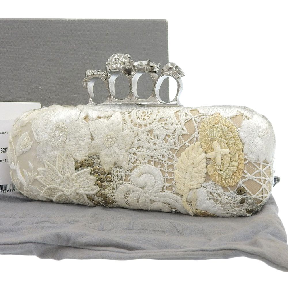 アレキサンダーマックイーン Alexander McQueen 2015年 Lace Knuckle Box Clutch シルクレース ナックルボックス クラッチバッグ 白 超 レディ