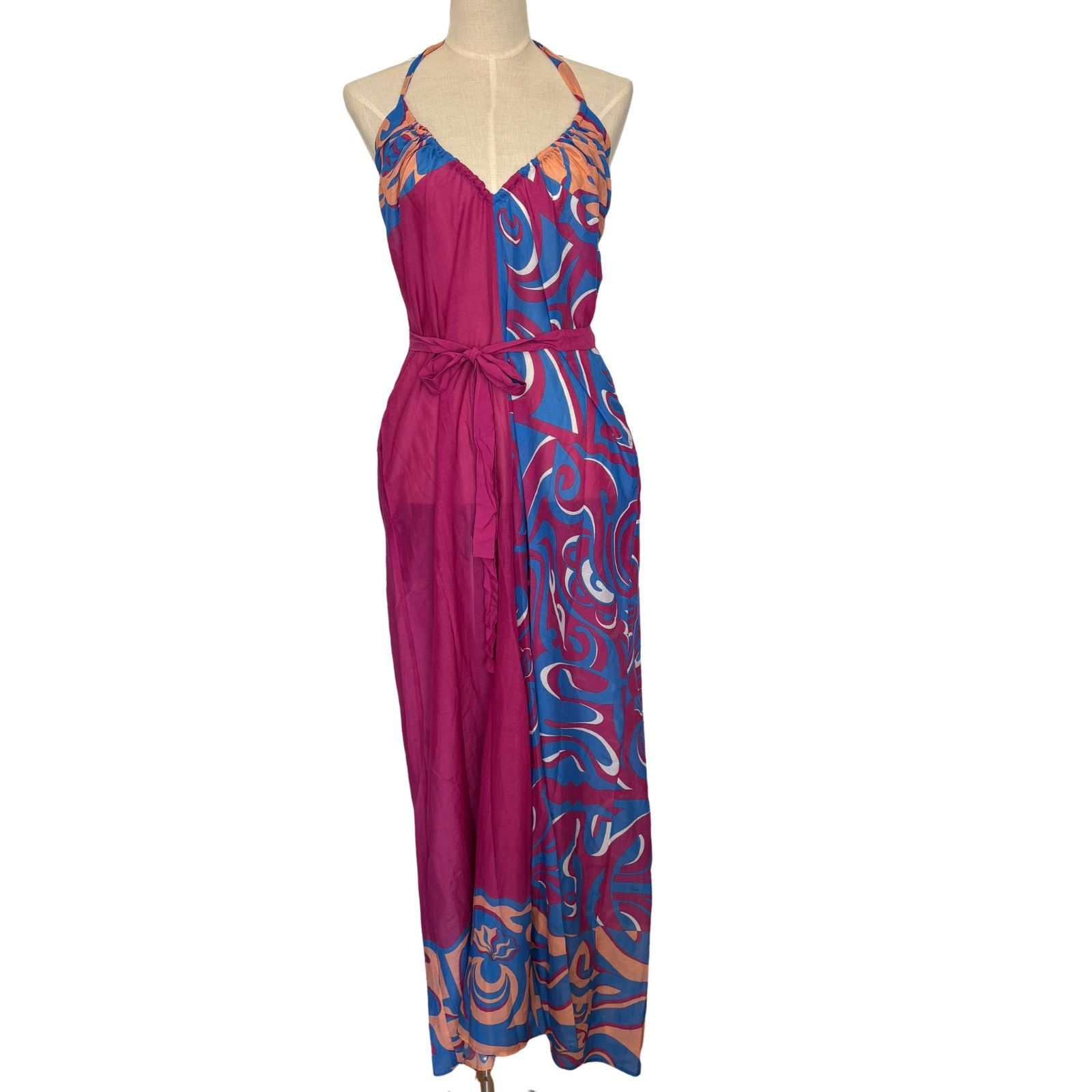 エミリオプッチ オールインワン ホルターネック シルク コットン ピンク ジオメトリック Emilio Pucci Jumpsuit Halter Neck Silk Cotton Pink Geometric Print All-in-One Italy