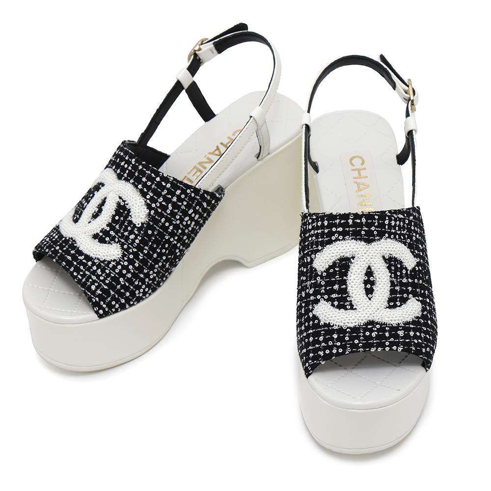 シャネル サンダル ココマーク 厚底 ウェッジソール スパンコール