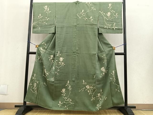 平和屋着物○訪問着 紬地 ろうけつ染め 籬花文 ロング丈 正絹 逸品
