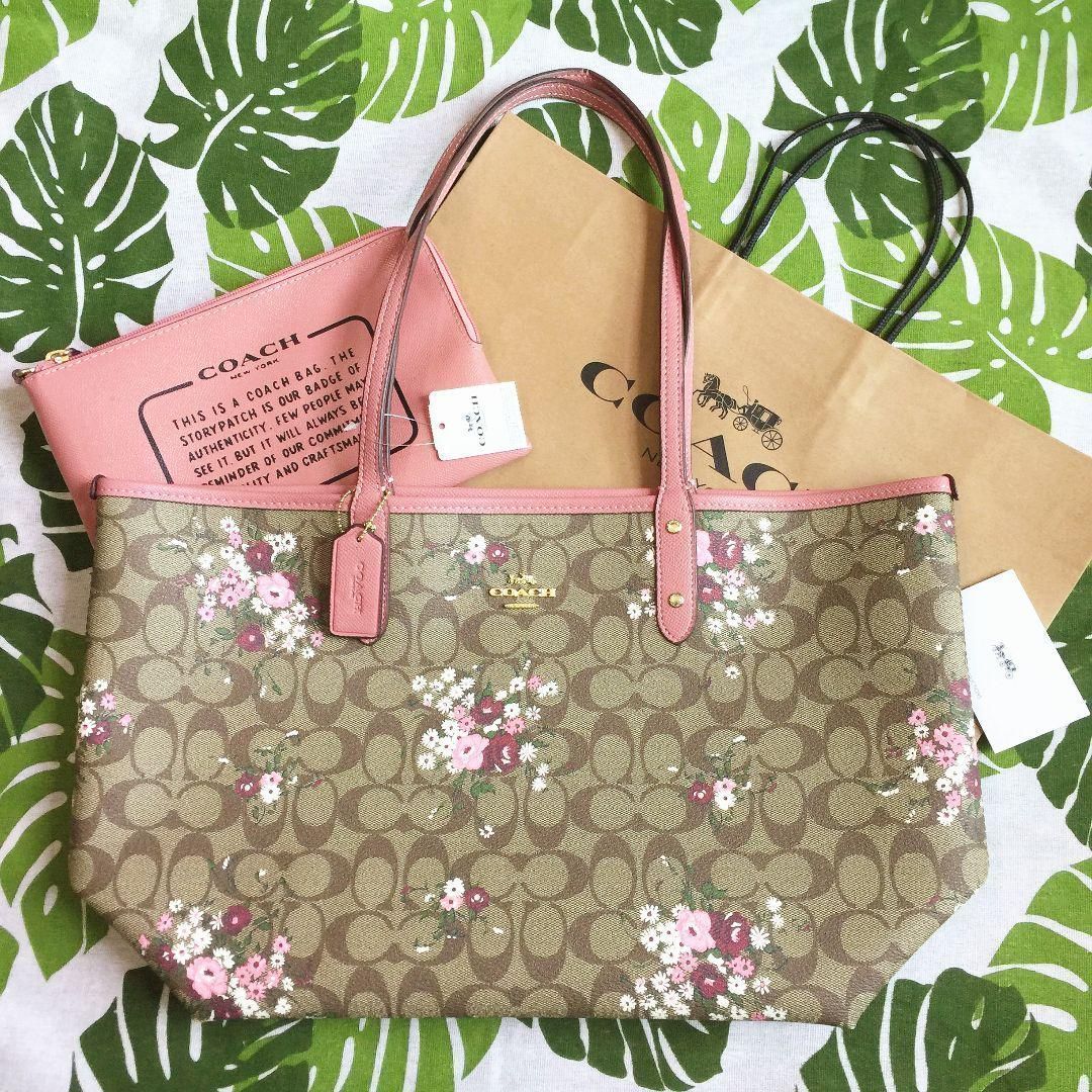 コーチバッグ F29547 花柄 トートバッグ リバーシブルポーチ付 女性バッグ