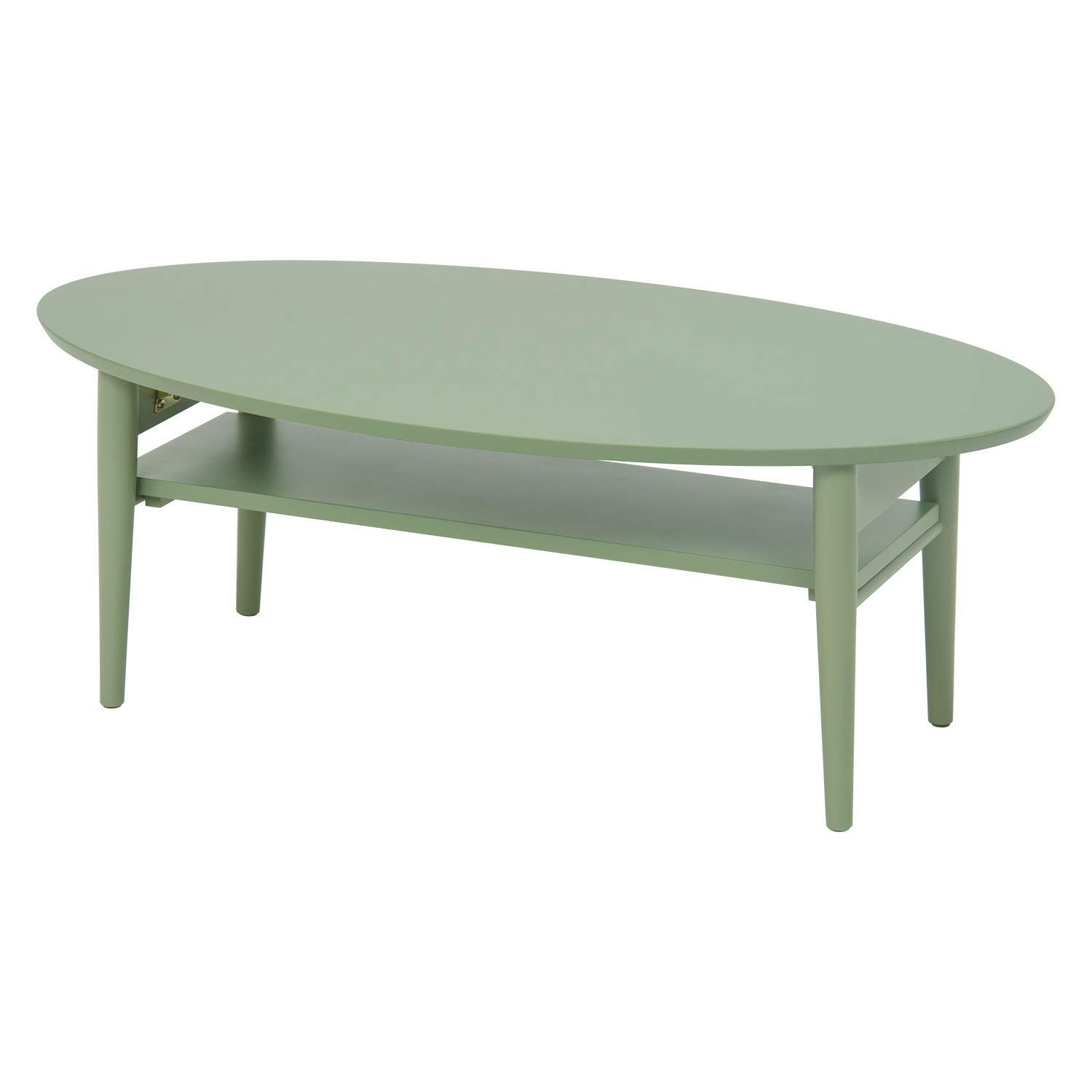 幅90 コンパクト 一人暮らし モスグリーン 完成品 棚付き テーブル VT-7969MG 折りたたみ ローテーブル 萩原