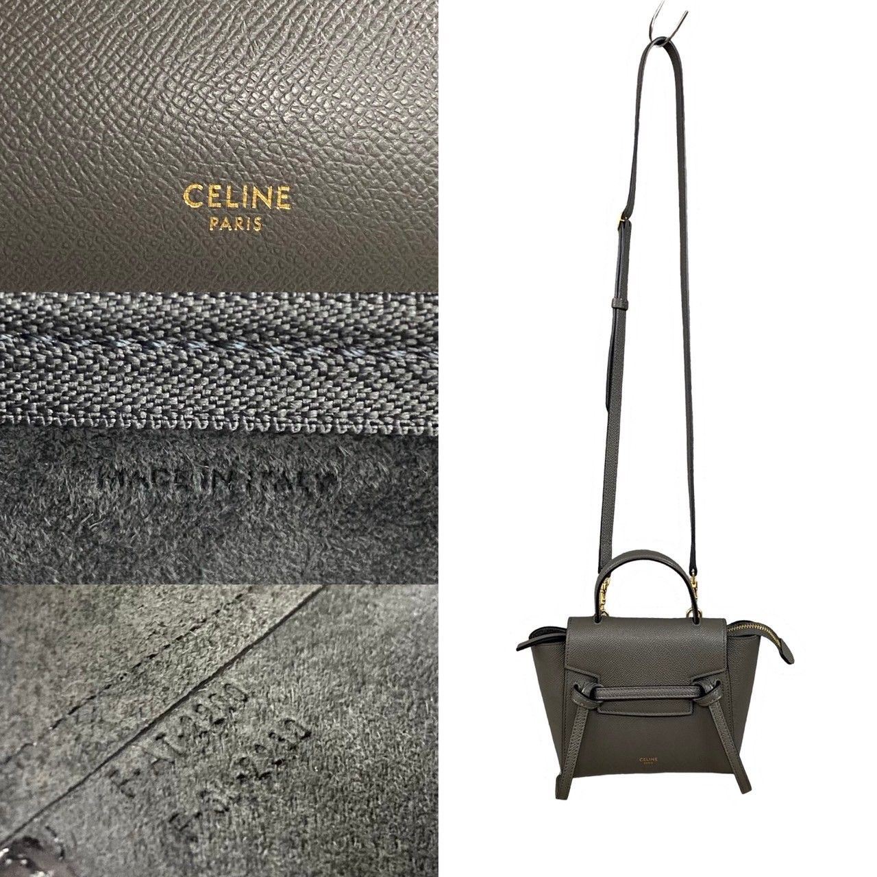 未使用保管品 保存袋付 CELINE セリーヌ ベルトバッグ ピコ ロゴ レザー 2way ショルダーバッグ ミニ ハンドバッグ グレー 33217  - メルカリ