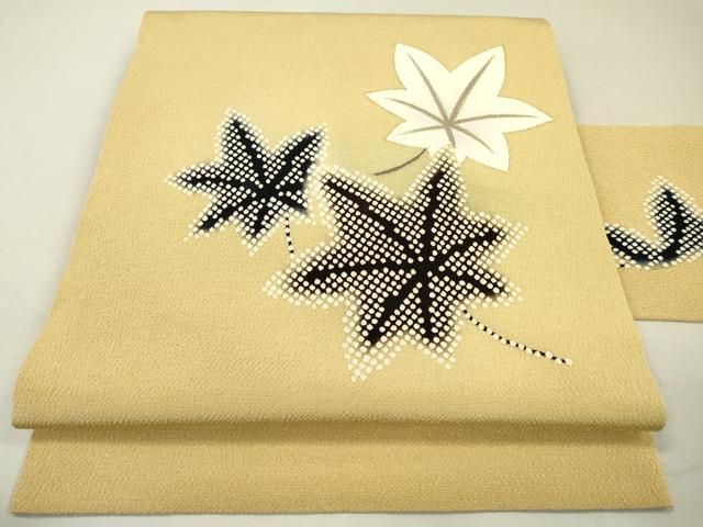 平和屋着物○九寸名古屋帯 楓文 金彩 鬼しぼ縮緬 正絹 逸品 DAAQ2059fe