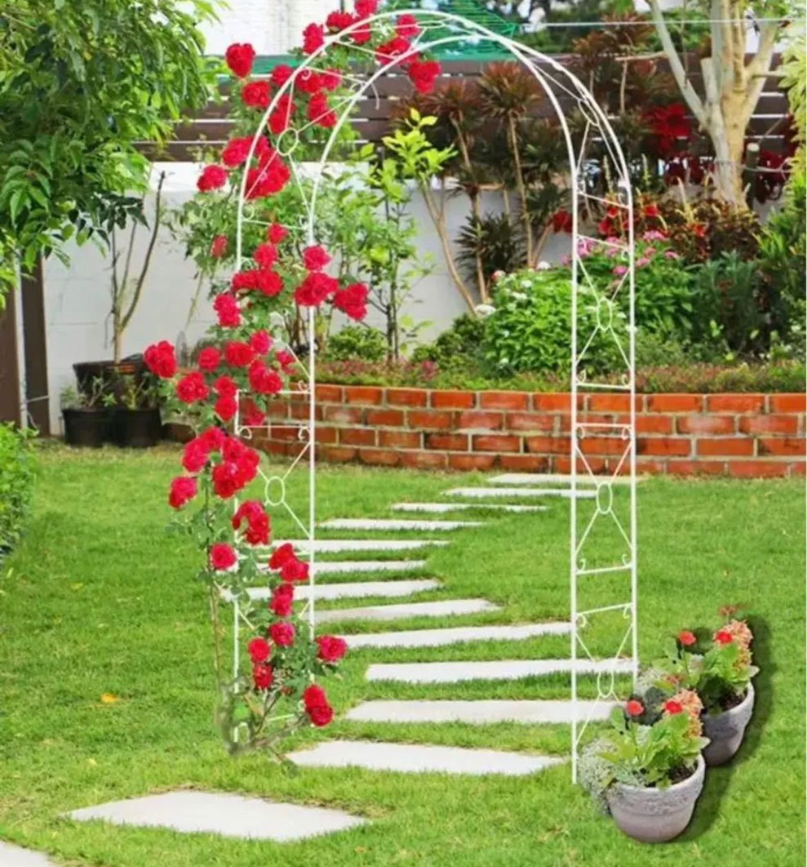 鉄製アーチ 新品 ホワイト バラアーチ 薔薇アーチ 誘引 クレマチス