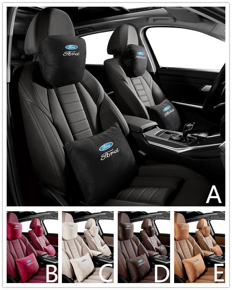 新品！フォード Ford 刺繍ロゴ入り 首枕 腰クッション 2個セット 高品質スエード製 車用 首枕 ネックパッド 汎用   ネックパッド   5色選択 全車種対応  モンデオ  TIERRA RS  mustang ST RACING   SHELBY