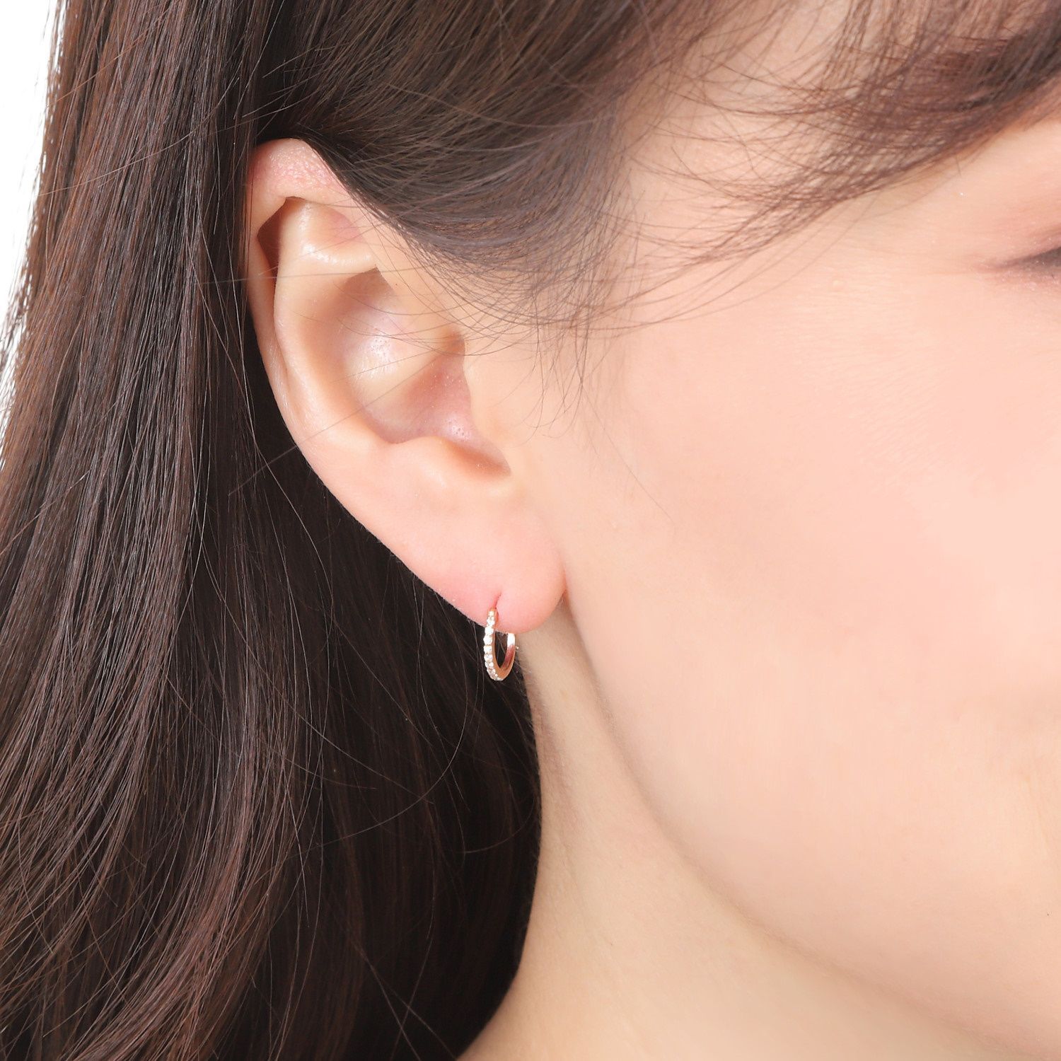 18金 フープピアス ダイヤモンド 0.1ct ピンクゴールド 1.1×10.5mm 