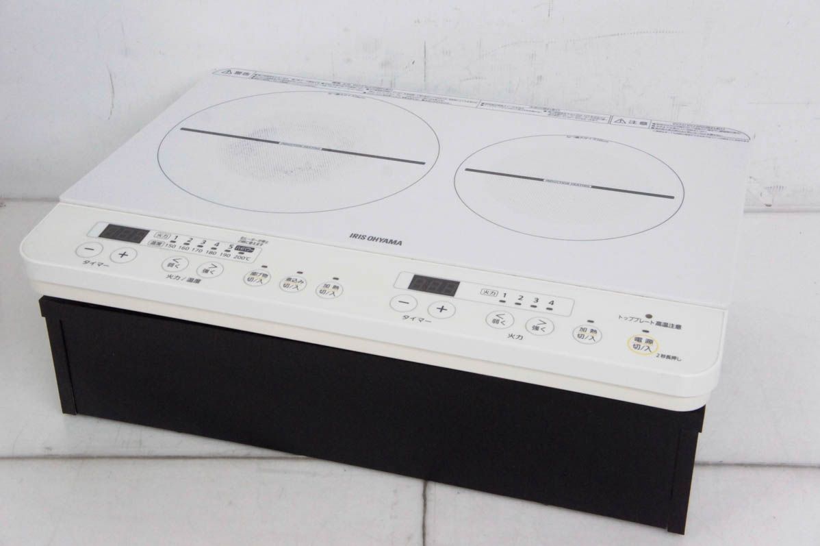 【】C アイリスオーヤマ 2口卓上IH調理器 IHK-W12D 2口IHコンロ ホワイト 電源工事不要