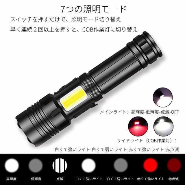 超高輝度 LED懐中電灯 4700lm 作業灯付き USB充電 防水 XHP70 - メルカリ