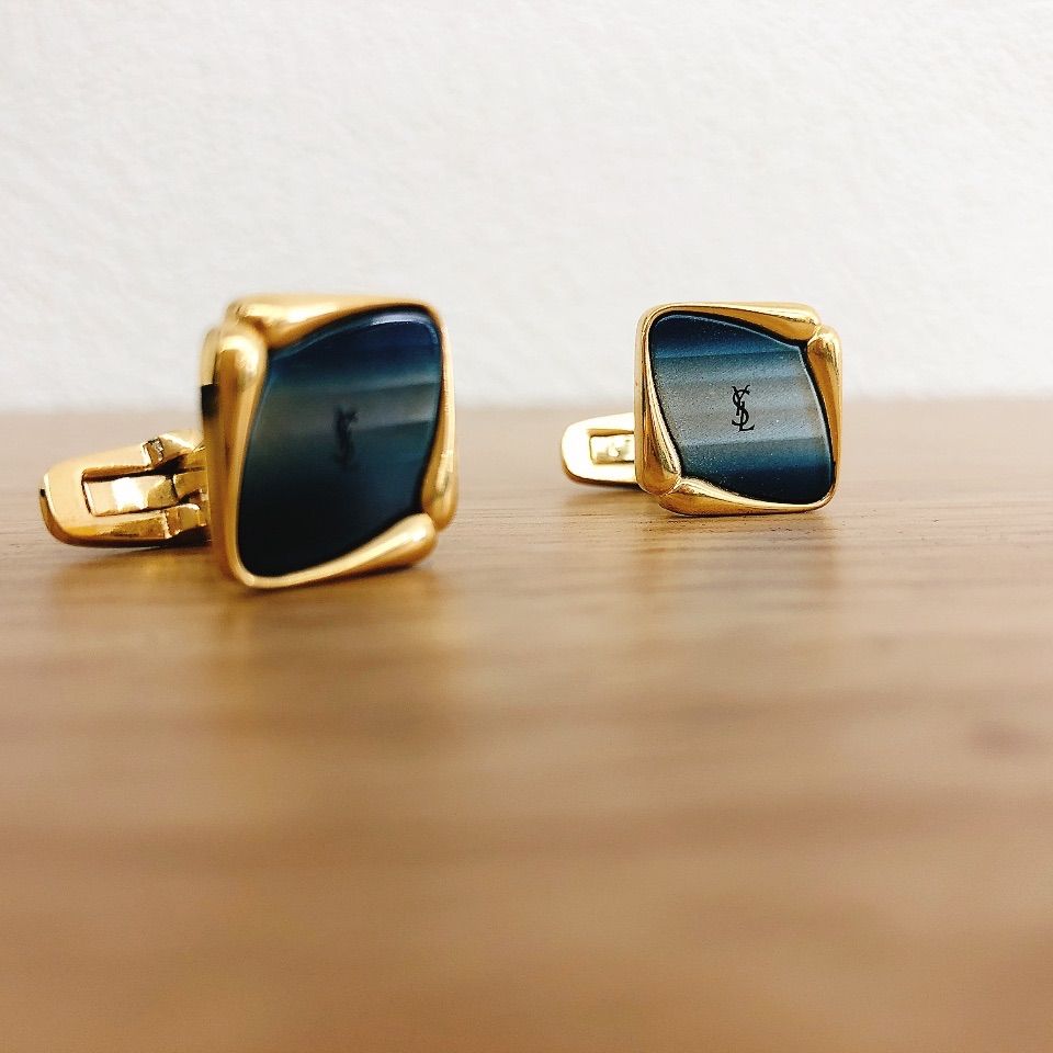 ÷ サンローラン カフス カフリンクス メンズ スウィヴル式 YSLロゴ ゴールド 箱なし ファッション 1