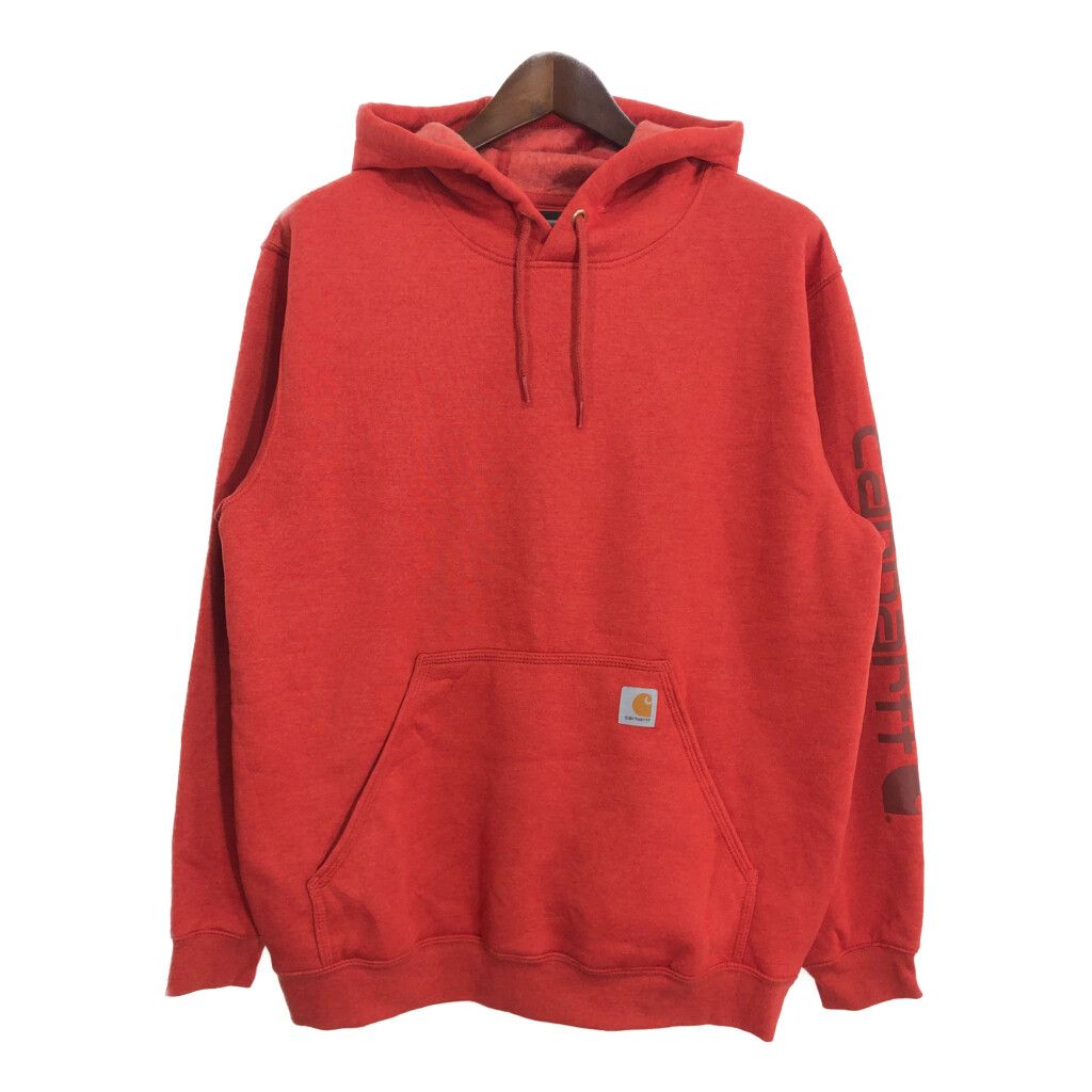 新品タグ付き Carhartt カーハート スウェット パーカー 袖プリント レッド (メンズ L) 中古 古着 R3983
