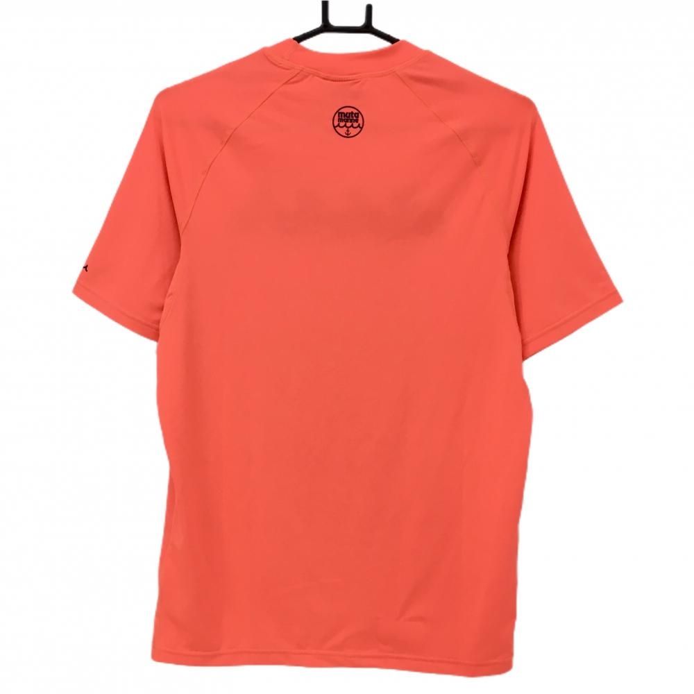 【超美品】ムータマリン 半袖シャツ オレンジ×ネイビー ビッグプリント メンズ L ゴルフウェア muta