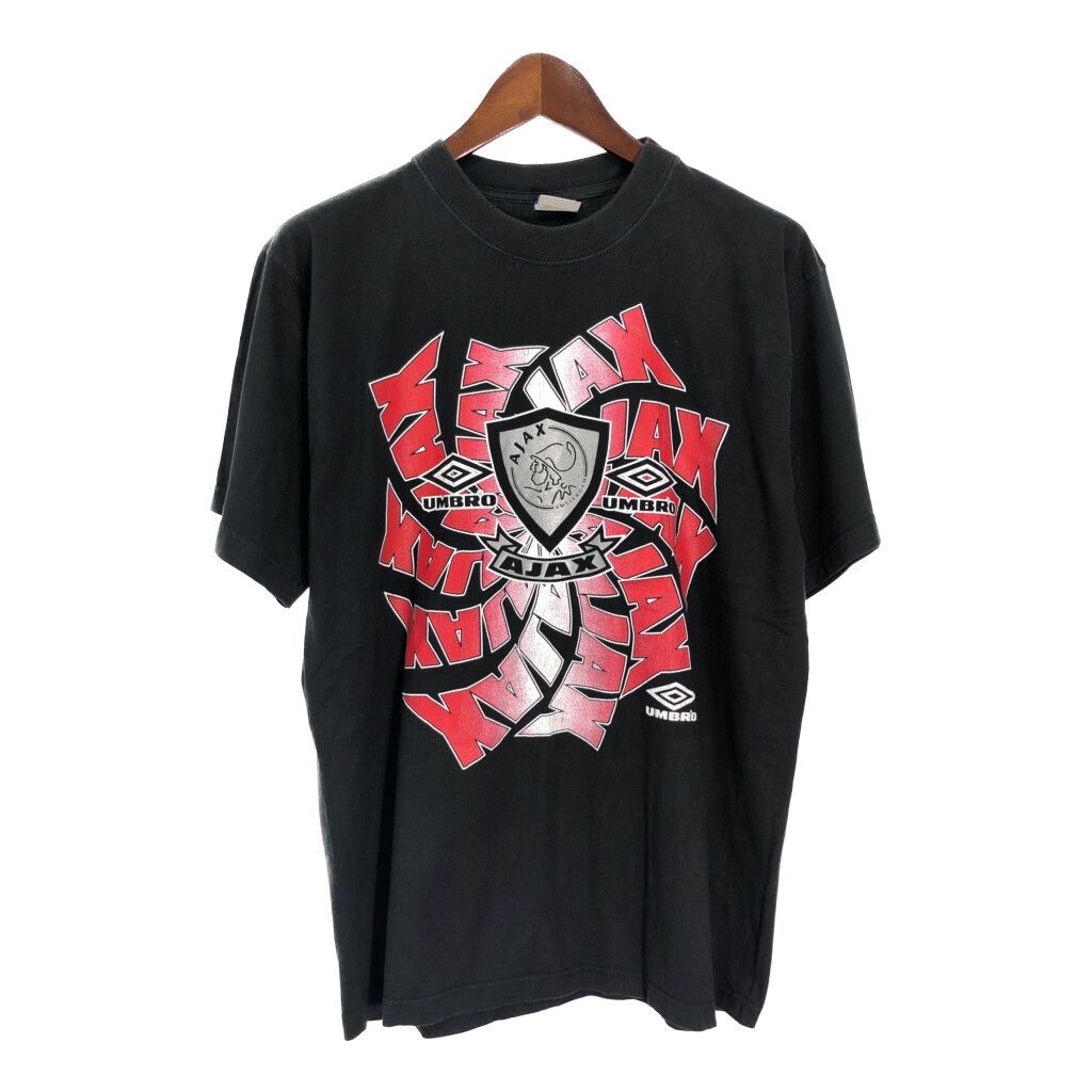 90年代 umbro アンブロ AJAX アヤックス 半袖Ｔシャツ プロチーム サッカー スポーツ ブラック メンズ L 古着 T9643