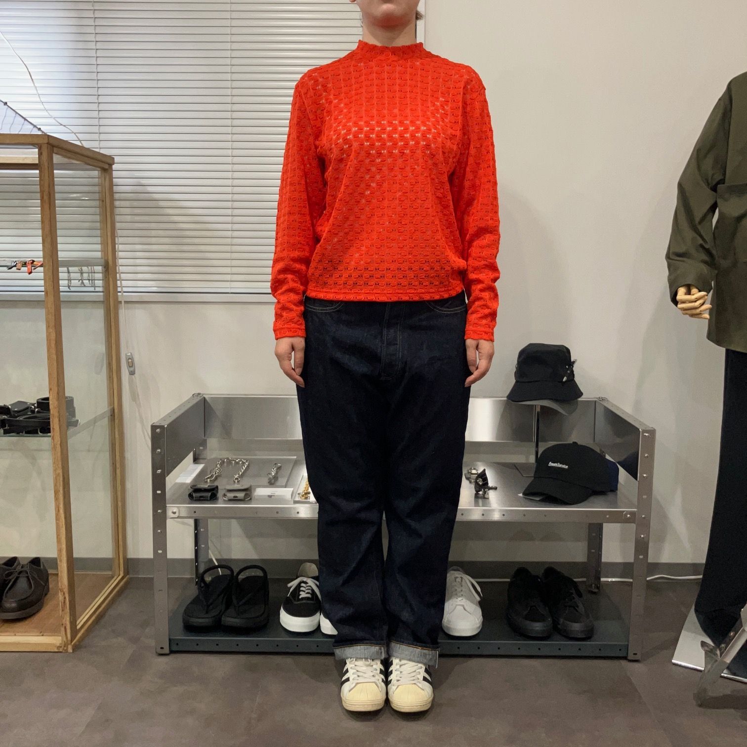 MEYAME メヤメ FRONT & BACK LACE PULLOVER ORANGE レースプルオーバー
