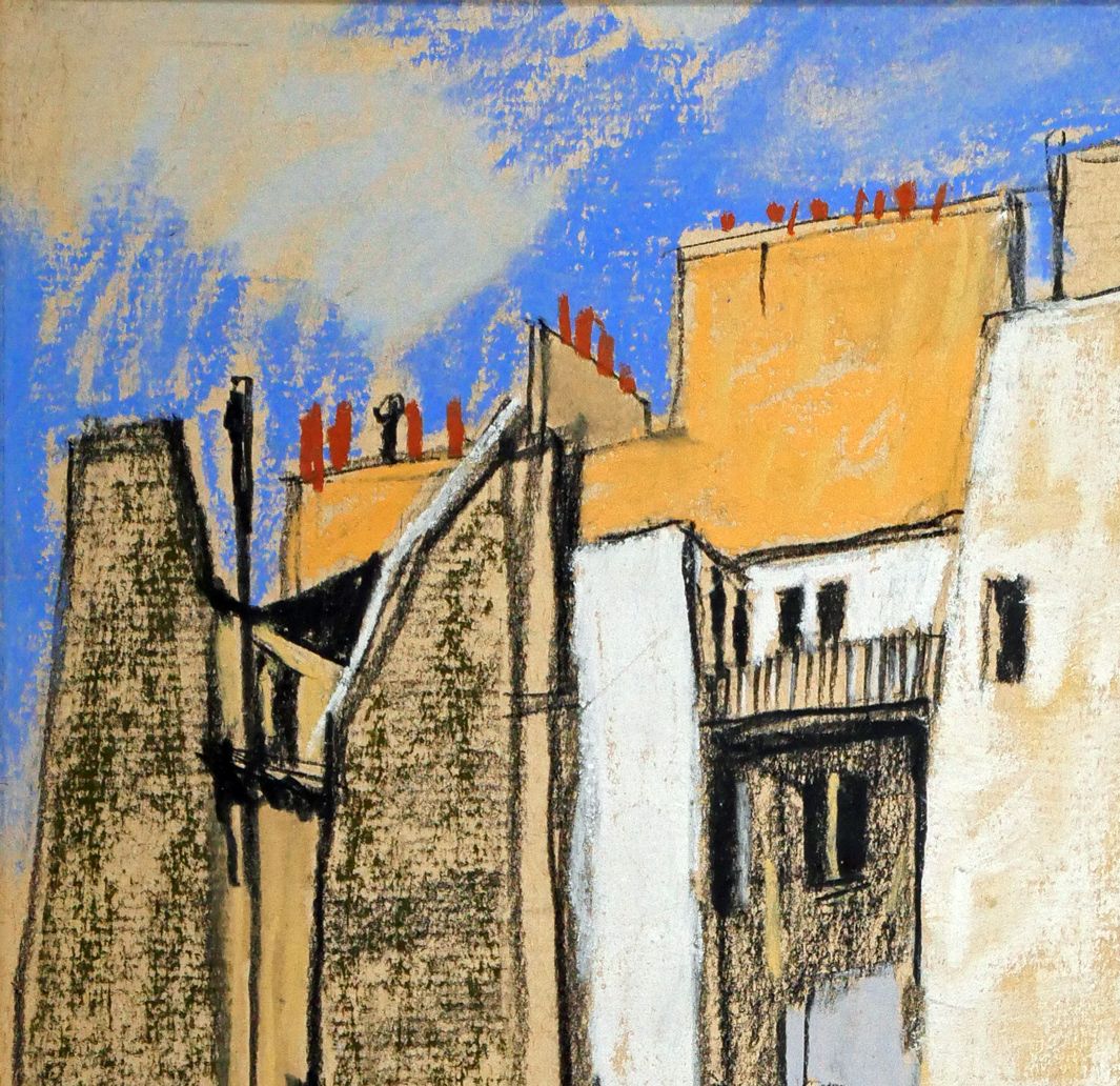 山岸 正巳「サン・ミシエル広場の家（於巴里）」パステル画・色紙