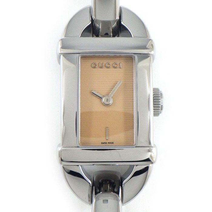グッチ GUCCI 腕時計 バングルウォッチ 6800L ストライプ ギョーシェ レクタンギュラー ブラウン文字盤 SS クオーツアナログ