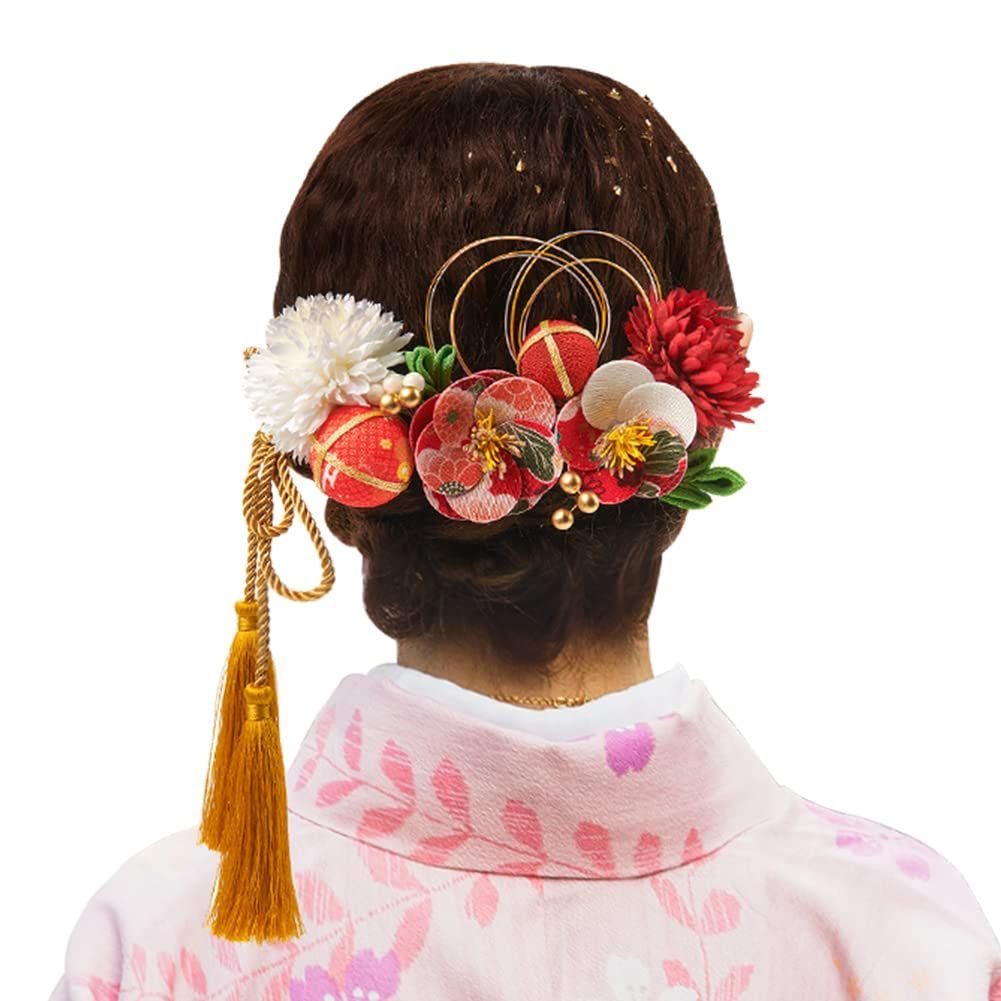 【数量限定】結婚式 浴衣 髪 髪 卒業式 飾り 飾り 髪留め 和装 コーム 着物 ヘアアクセサリー 袴 七五三 水引 花 組紐 つまみ細工 房飾り 14点セット 振袖 金箔 成人式 付き 髪飾り 3カラー [OTAK