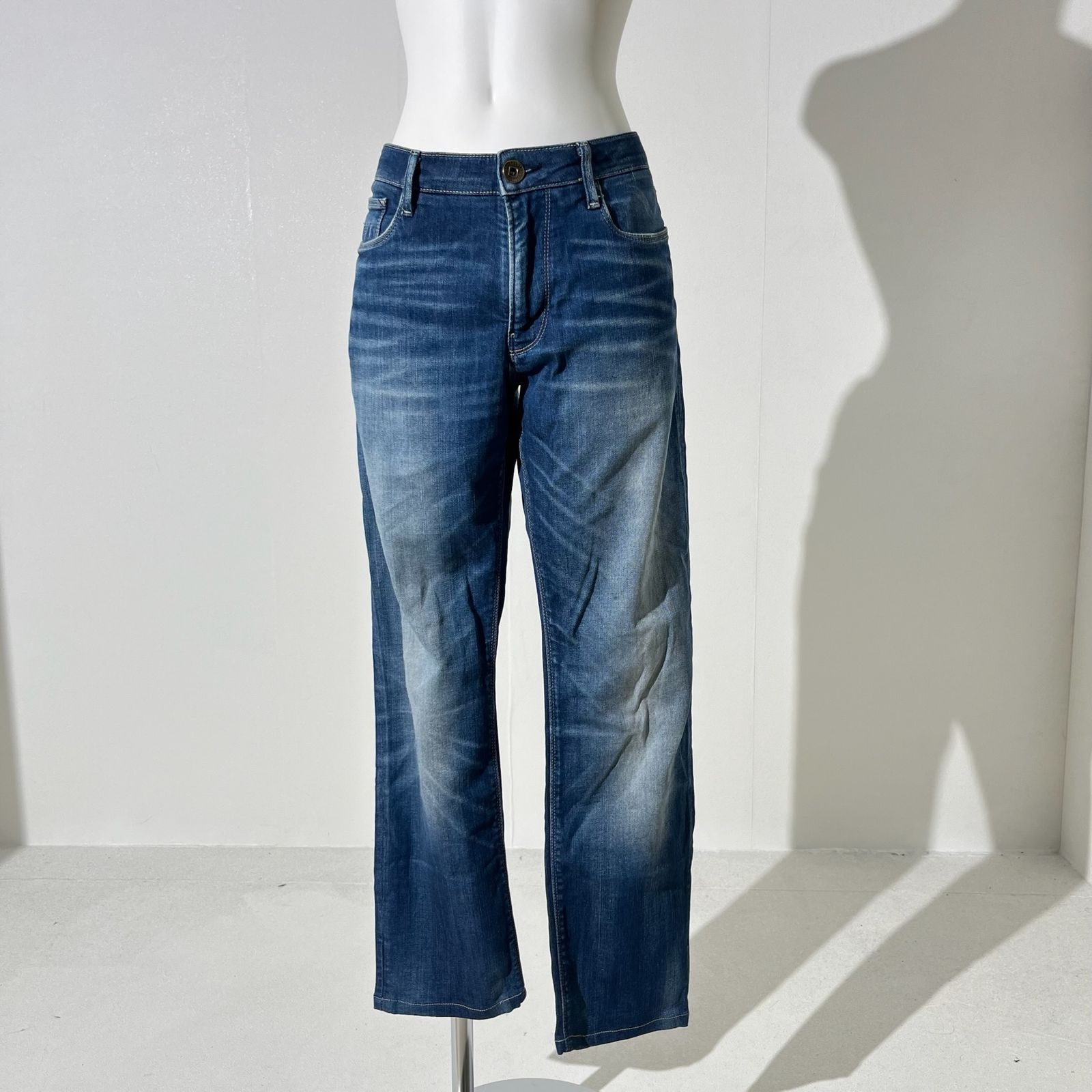 ★ARMANI JEANS アルマーニ ジーンズ ワッペン・レザートリム・シンチバック付き ヴィンテージ ストレッチデニムジャケット メンズ 48 アルマーニジーンズ ARMANI JEANS ワッペン ショルダーバッグ メンズ