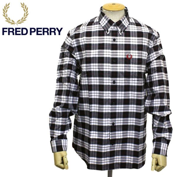 FRED PERRY (フレッドペリー) M9514 TARTAN OXFORD SHIRT タータンオックスフォードコットンシャツ 100  WHITE FP423 S - メルカリ