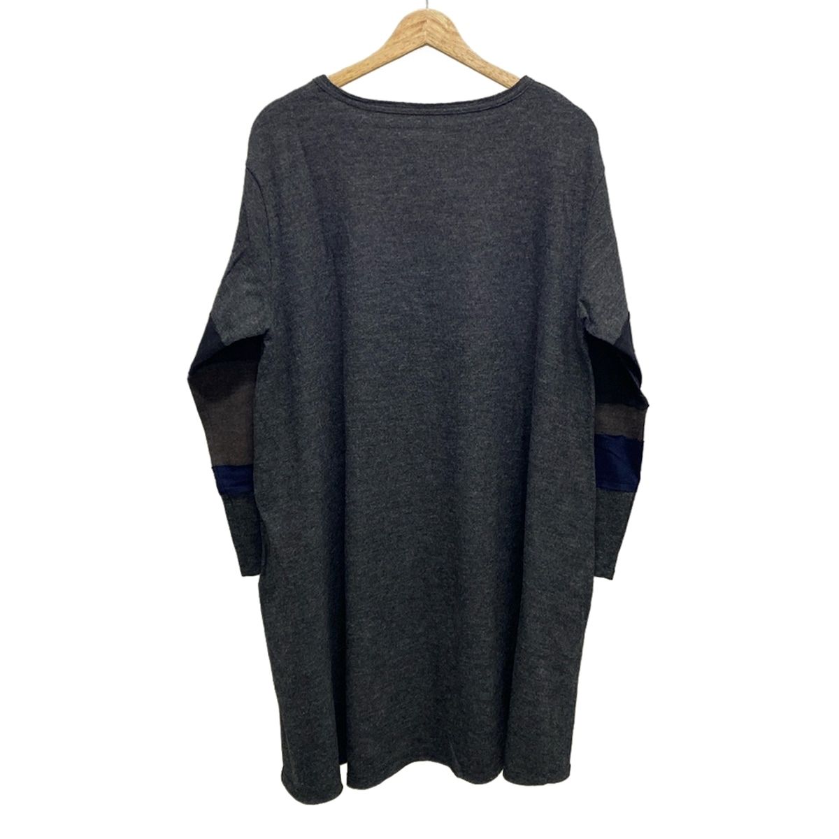 芽風 メフウ センソユニコ ワンピース サイズ38 M レディース - グレー×黒×ネイビー クルーネック 長袖 ひざ丈