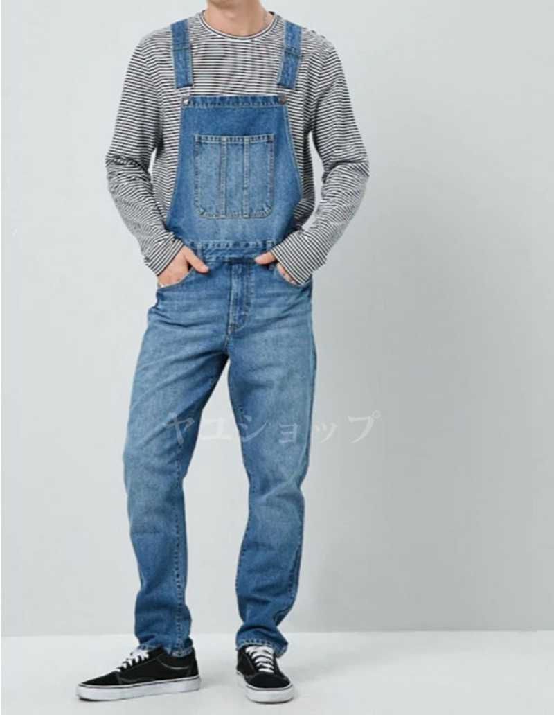 メンズ オーバーオール デニムダメージ 九分丈  パンツ ジーンズ デニムパンツ メンズ 未使用 サロペット メンズ デニム