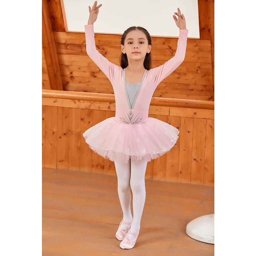 バレエ レオタード 子供 ジュニア スカート付き 長袖 チュチュ