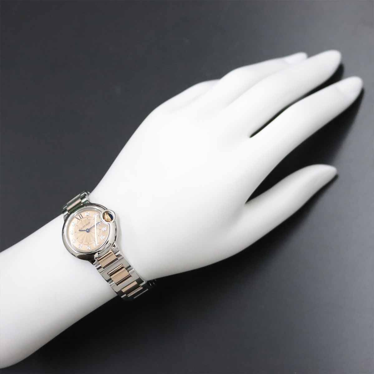 カルティエ Cartier バロンブルー  28mm WE902052 ピンク PG/SS/11Pダイヤ クオーツ レディース 腕時計 Cartier - カルティエ Cartier バロンブルー 28mm WE902052 ピンク PG