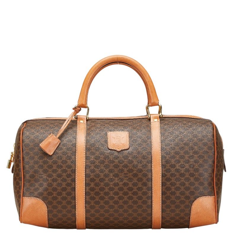 セリーヌ マカダム ボストンバッグ トラベルバッグ ブラウン PVC レザー レディース CELINE 1-0210894
