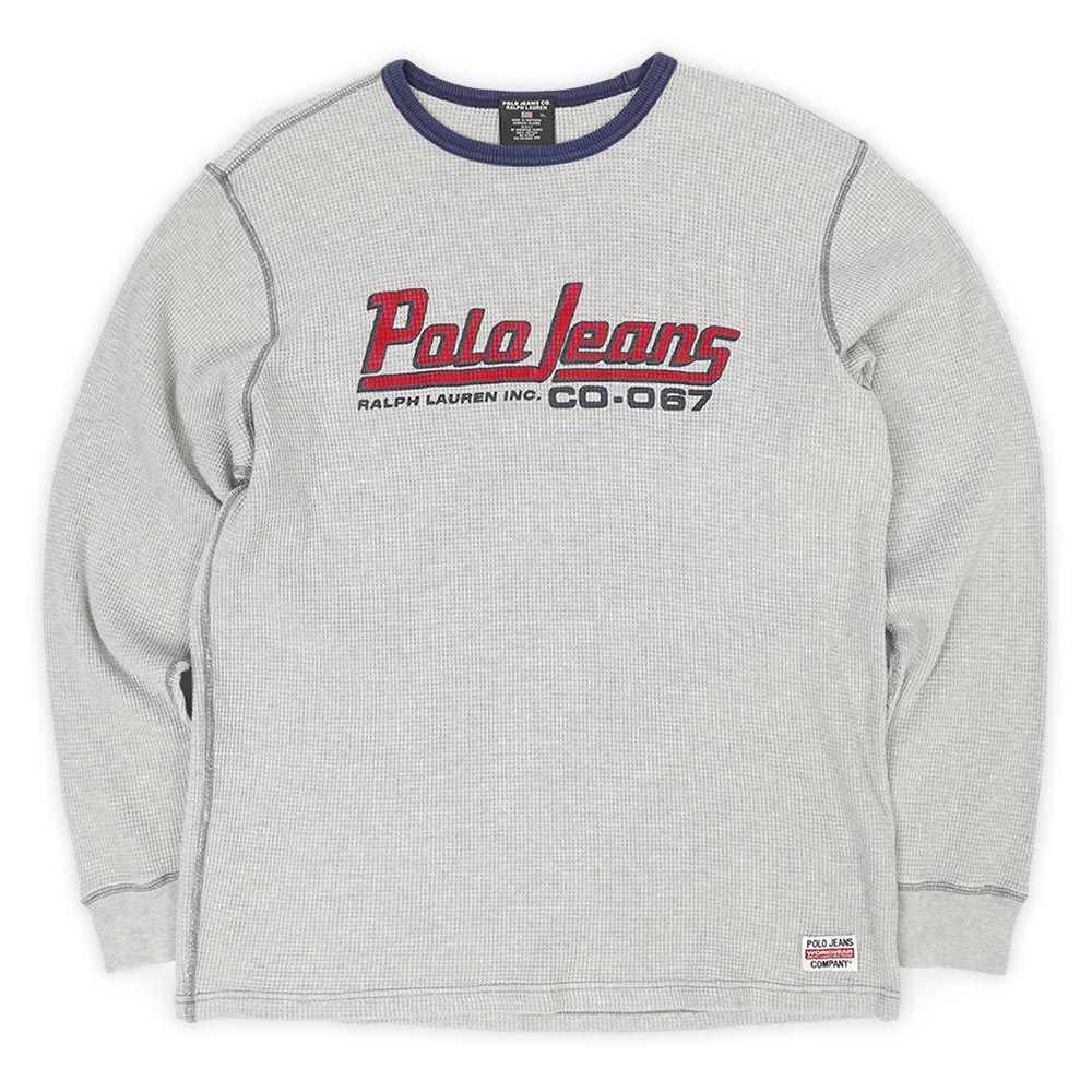 ポロジーンズ POLO JEANS 90s 90年代 コットンサーマル ワッフル 長袖 ロンT Ralph Lauren ラルフローレン USA ヴィンテージ アメリカ 古着 メンズ Tシャツ カットソー グレー XL【中古】