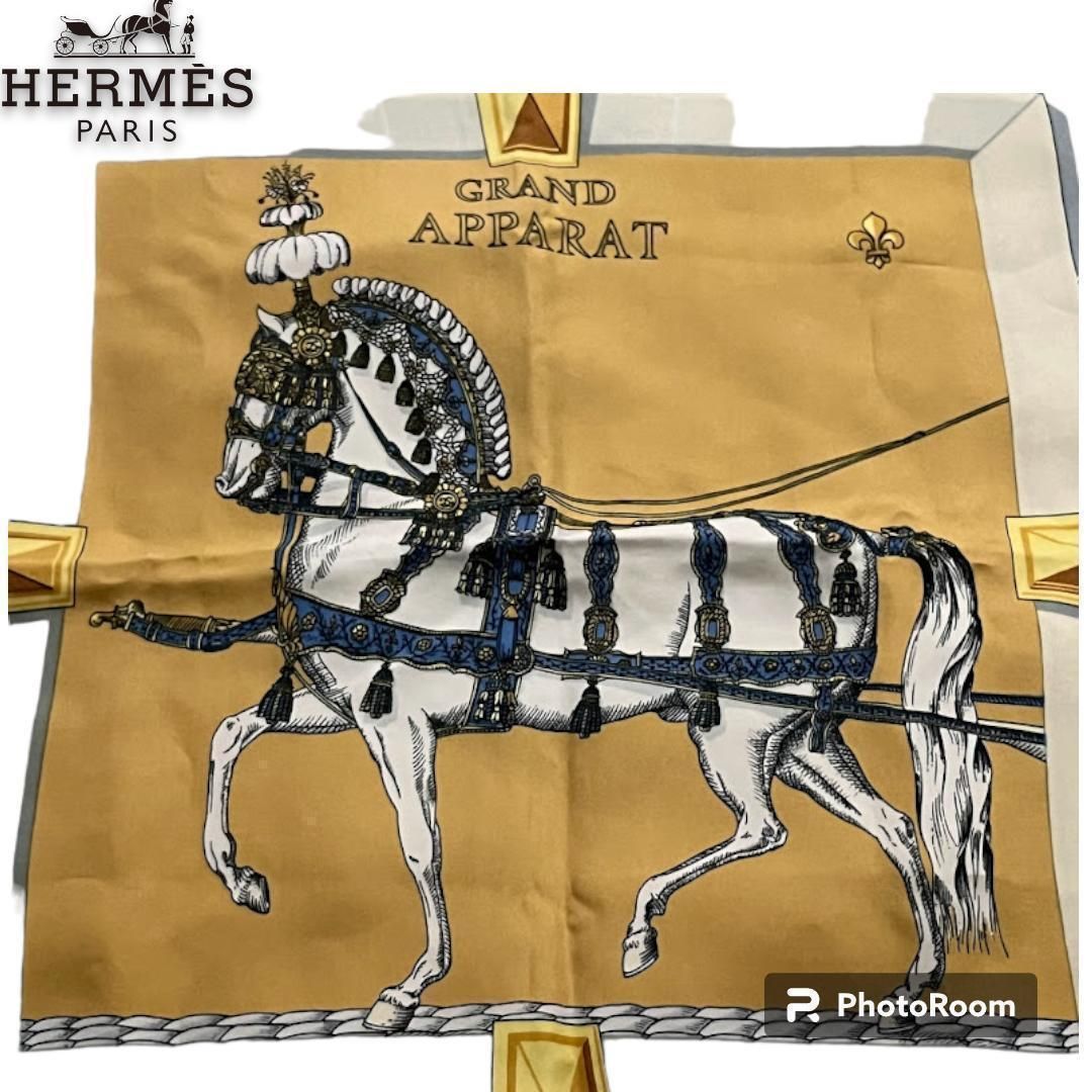 エルメス HERMES カレ90 盛装の馬 シルク100% スカーフ-