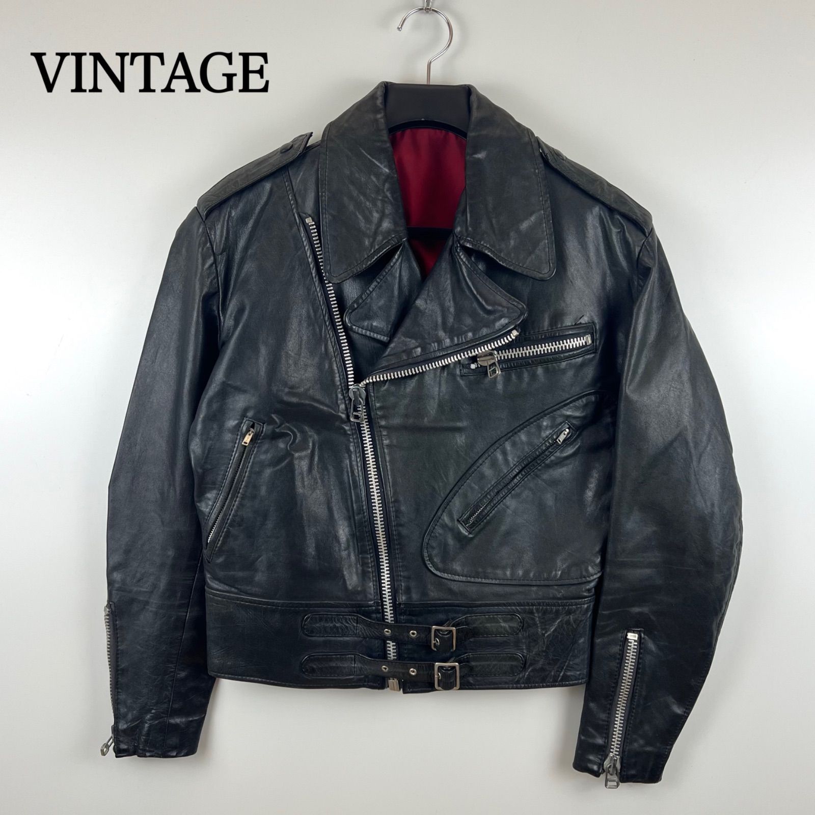 VINTAGE 80s VTG Leather double riders jacket LL XL ヴィンテージ